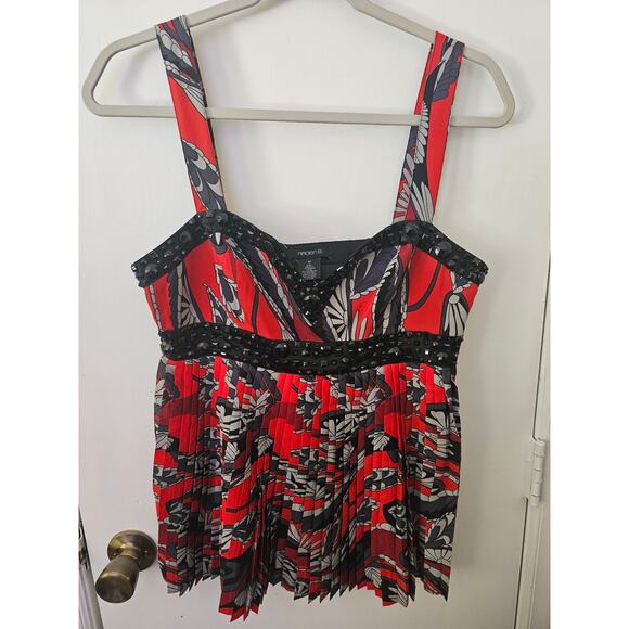 Arden B. Babydoll Silk Pleated Sweetheart Neck Jeweled Top Size Medium Y2K Dark - Picture 1 of 5